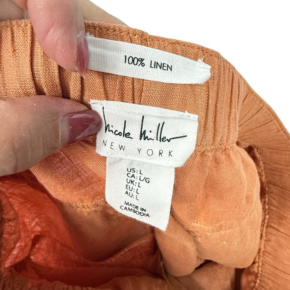 Nicole Miller Linen Joggers Pants Womens Size Large Orange Elastic Waist Pockets - Picture 4 of 6